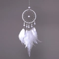 Handmade white feather dreamcatcher with woven ring and silver mesh for wall hanging - 0051b White