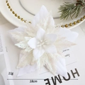 White glitter poinsettia flower for Christmas tree decor, 18cm diameter and 11g weight - White