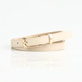 Chic beige PU leather skinny belt for women featuring a polished gold-tone metal square buckle - Beige