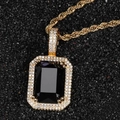 Hip-Hop-Goldkette mit großem quadratischem schwarzem Edelstein und weißem Zirkonia - Gold mit schwarzem Onyxstein (Anhänger Halskette)