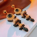 Vintage black beaded tassel earrings with ornate gold carving and drop pendant - 6# Black Gold Bohemian Beaded Tassel