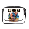 Clear PVC makeup bag with black zipper and summer themed beach adventure graphics - 073-Parrot Summer Adv