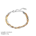 Detailed close-up of tricolor braided stainless steel blade chain bracelet with logo tag - Bracelet / Mixed Color (Gold/Silver/Rose Gold)