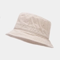 Close-up of beige washed cotton bucket hat showing detailed reinforced brim stitching - Adjustable / Beige
