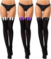 Detailed view of velvet over-knee stockings with black, purple, and white bows - Black Socks With White Bowknot