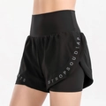 Women's high-waisted black 2-in-1 sports shorts for yoga with quick-dry inner layer - S / Black