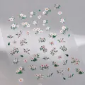 Embossed white floral nail stickers with Chinese calligraphy and green leaves style TS-3802 - TS-3802 Jasmine & Gardenia (Embossed)
