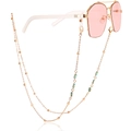 Pink sunglasses with gold metal frame and floral beaded glasses chain - Blue & Yellow Flower Style