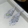 Close-up of luxury silver drop earrings with shimmering zircon fringe and pear-shaped stones - Silver (Silver Pin)