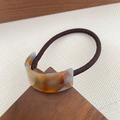Brown tortoise shell acetate hair tie with golden handmade script and elastic band - Blue Brown Beige
