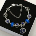 Silver plated snake chain bracelet featuring blue matte beads and starry sky pendant - Silver Bracelet-8