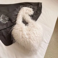 White faux fur plush crossbody bag with soft feather texture and stylish design - Off White