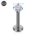 G23 titanium labret stud with 3mm iridescent rainbow zircon and flat base disk - 1.2x8mm / Silver Base With 3mm AB Zirconia