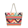 Macro detail of Bohemian tote bag with geometric patterns and sturdy cotton rope handles - Multi-color Mixed Chevron Stripes (jiayingstb34)