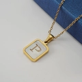 Golden square necklace pendant with white shell inlay and hollow letter P detail - Gold Letter P