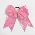 Pink sequin 8-inch hair bow with ribbons and high-elastic band for girls - Light Pink