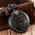 Retro black quartz pocket watch for Grandpa with engraved I Love You Forever sentiment - To Grandpa Black