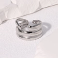 Anillo abierto minimalista de acero inoxidable plateado pulido de doble capa - Color acero