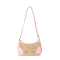 Schultertasche aus rosa Lederimitat und gewebtem Stroh mit minimalistischem Reißverschluss - Rosa