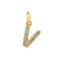 Golden letter V pendant necklace with shimmering paved stones for personalized jewelry - Letter V Pendant / Gold