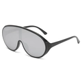 Futuristic oversized Y2K shield sunglasses with black plastic frame and grey mirrored lenses - Black Frame Silver Mirror Lens