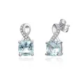 Orecchini a pendente in argento 925 con gemme blu quadrate e dettagli in diamanti - Celeste / Argento 925