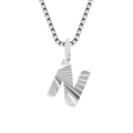 Silver stainless steel box chain necklace with a textured initial letter N pendant - N-Steel Color