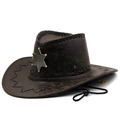 Cappello da cowboy in pelle marrone con stella da sceriffo e sottogola regolabile - Marrone Scuro