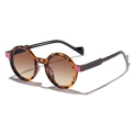 Retro-Sonnenbrille mit rundem Leopardenmuster, braunen Gläsern und lila Details - Tofu Pudding Frame Dot Pulver Doppeltee