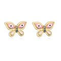 Pendientes de mariposa bañados en oro de 18K con esmalte colorido y circonitas - Mariposa Rosa
