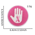 Detail showing 6.4x6.5cm pink ribbon embroidered patch with dimensions and weight - Pink Ribbon Patch Style 24