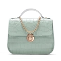 Mint green crocodile pattern crossbody bag with gold chain and metal lock closure - Green