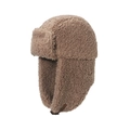 Gorro de invierno de lana de cordero marrón con orejeras y correa ajustable al mentón - Camel