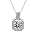 Silver necklace with round brilliant-cut main stone and halo pavé setting pendant - Square Bag Necklace Xl-8