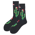 Black Christmas mid-calf cotton socks featuring festive cactus with holiday lights - 38-46 / Black Christmas Cactus