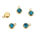 Set of five gold stainless steel birthstone charms with blue round crystals for DIY jewelry - Gold Color-C (Sky Blue)