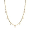 Elegant gold rectangle link chain necklace with seven white pearls in a variant style - Gold Paperclip Multi-Pearl(GPN51-14K)