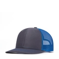 Deep grey and bright blue mesh trucker hat with curved brim and breathable back - Adjustable / Charcoal + Royal Mesh