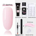 Kit gel per extension unghie con lampada UV, pennello, liquido e punte trasparenti - Set da 7 Pezzi 01-Rosa Cipria