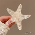 Translucent starfish hair claw with colorful glitter in 8cm size for women's hairstyling - 5964 Glitter Starfish Hair Clip-Beige