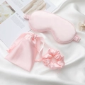 Pink silk sleep set including eye mask, drawstring bag, and scrunchie in soft satin - No.23 Light Pink 3-Piece Set