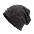 Dark grey slouchy beanie with floral rhinestone patterns on a soft knit fabric - Adjustable (54-60cm) / Dark Gray