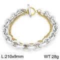 Bracciale a catena a doppio strato bicolore in acciaio inossidabile con chiusura OT e 210mm - Stile Catena Grossa Argento + Catena Sottile Oro (KB205821-Z)
