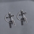 Punk style S925 silver stud earrings with cross chain and sword pendant for men - Single Chain Cross Stud Earring