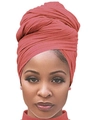 Solid salmon pink jersey head wrap for women featuring layered wrap style and soft fabric - One Size / Dark Pink