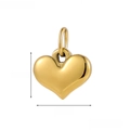 Macro shot of 1.4cm golden heart pendant showing 3D polished finish and top ring bail - Gold Smooth Heart-BP48217B0