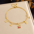 Goldenes zweilagiges Edelstahl-Fußkettchen mit Kirsch-Anhängern und roten Edelsteinen - Kirsch-Herz-Anhänger-Stil (B1709)