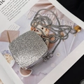Elegant silver square evening bag with shimmering rhinestones and a chain strap - Silver Square Small Rhinestone