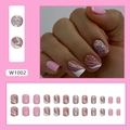 Uñas postizas adhesivas a rayas rosa y blanco con purpurina para un estilo francés dulce - Rosa Blanco Francés [Tipo de Pegamento] (W1002)