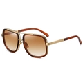 Retro oversized square sunglasses in brown transparent frame with gold metal double bridge - Tea Gold Frame Gradient Tea Lens